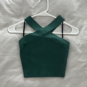 NWOT Aritzia Babaton Sculpt Knit Criss Cross Cropped Tank Forest Green XS Ribbed